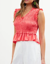 Load image into Gallery viewer, Skies Are Blue- Poplin Smocking Peplum Top FINAL SALE ITEM