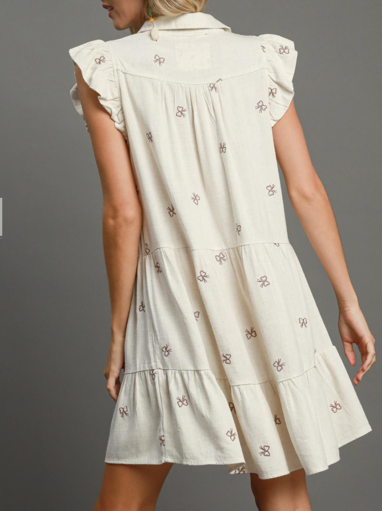 Umgee - Linen Flutter Embroidered Mini Dress - Final Sale Item M / oatmeal / Cotton/Linen Umgee - Linen Flutter Embroidered Mini Dress - Final Sale Item M / oatmeal / Cotton/Linen