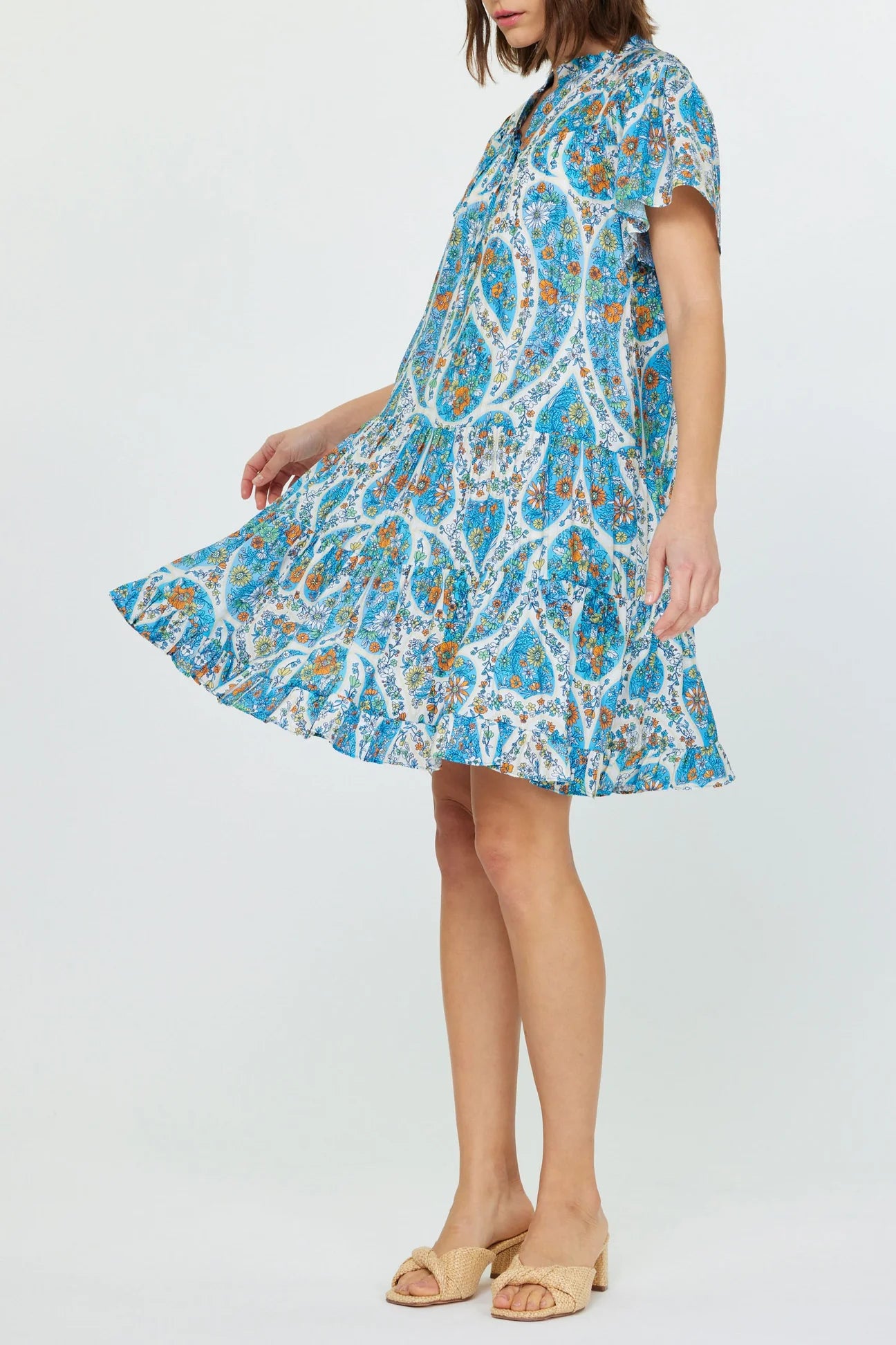 slim fit dress slacks Current Air - Ruffled Neck Mini Tiered Dress