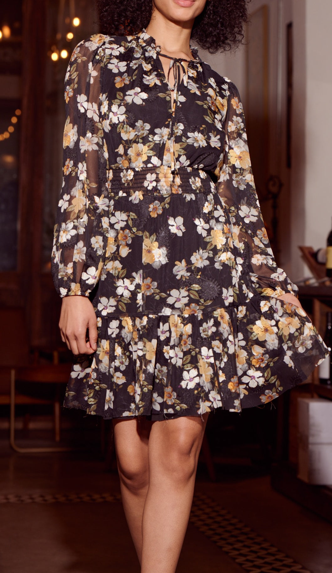 Lucy Paris - Dallas Floral Dress Final Sale Item! M / Black/Yellow / Poly/Spandex Lucy Paris - Dallas Floral Dress Final Sale Item! M / Black/Yellow / Poly/Spandex