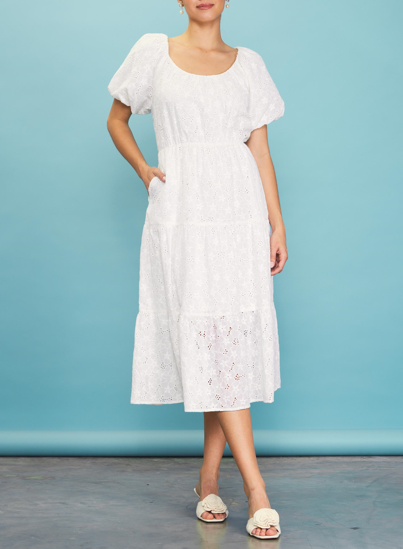 skies are blue midi dress Skies Are Blue Plus Size Sweetheart Neckline Short Puff Sleeve Smocked Waist Tiered Midi Dress, Womens, 1X, Navy