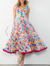 Load image into Gallery viewer, THML Clothing - Tie Strap Multi Color Tiered Dress