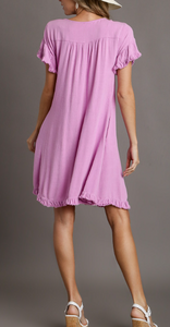 Umgee - Linen Blend A- Line Ruffled Short Dress Final Sale Item