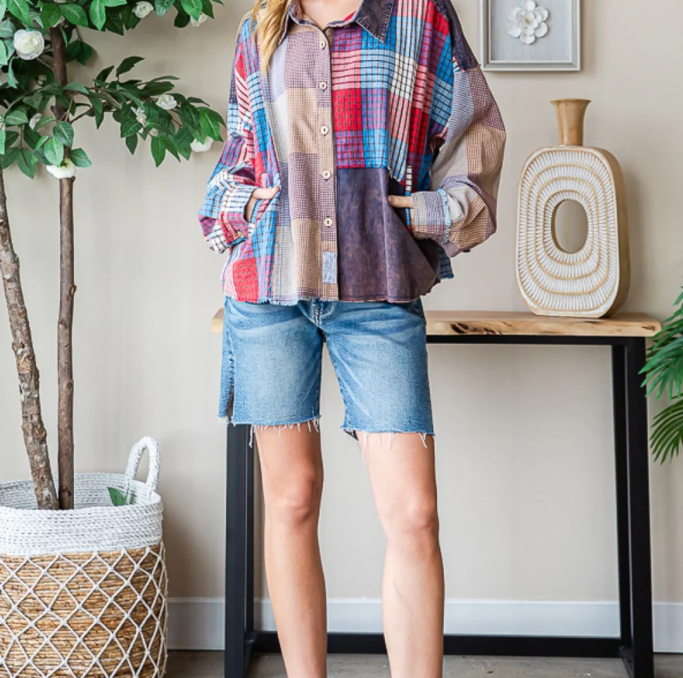 Oli & Hali - WASHED PLAID MIX SHIRT TOP