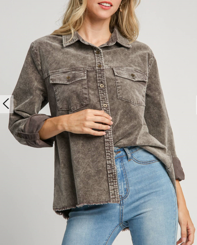 Umgee - Stone Wash Collared Shirt Top Final Sale Item