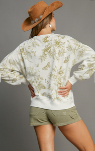 Umgee -Floral Print French Terry Top Final Sale Item