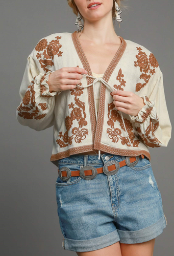 Umgee -Linen Blend Lace Embroidered Jacket Final Sale Item