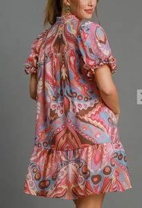 Umgee -Boho Swirl Ruffle Mini Dress