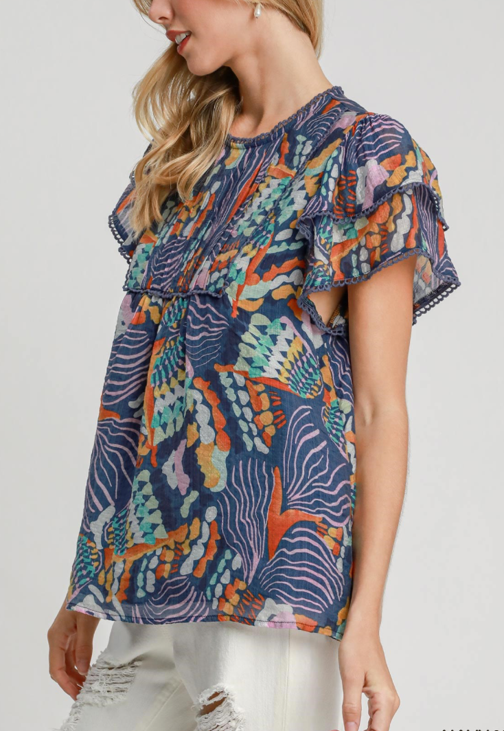 Umgee -Tiered Ruffle Sleeve Blouse