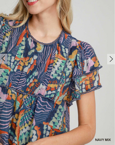 Umgee -Tiered Ruffle Sleeve Blouse