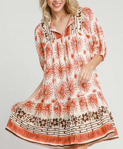Umgee -Mixed Border Print Dress