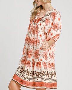 Umgee -Mixed Border Print Dress