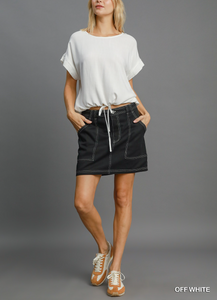 Umgee - Drawstring Linen Blend Top