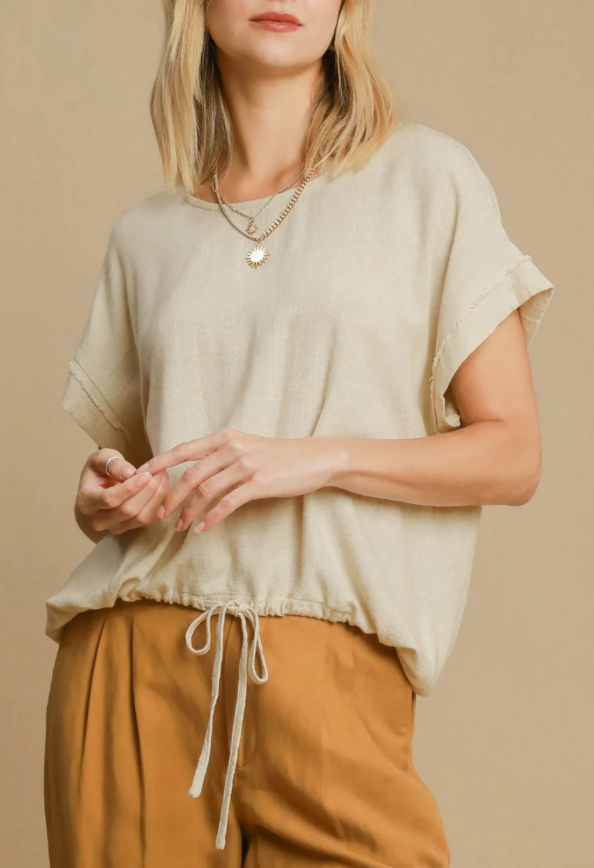 Umgee - Drawstring Linen Blend Top