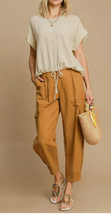 Umgee - Drawstring Linen Blend Top