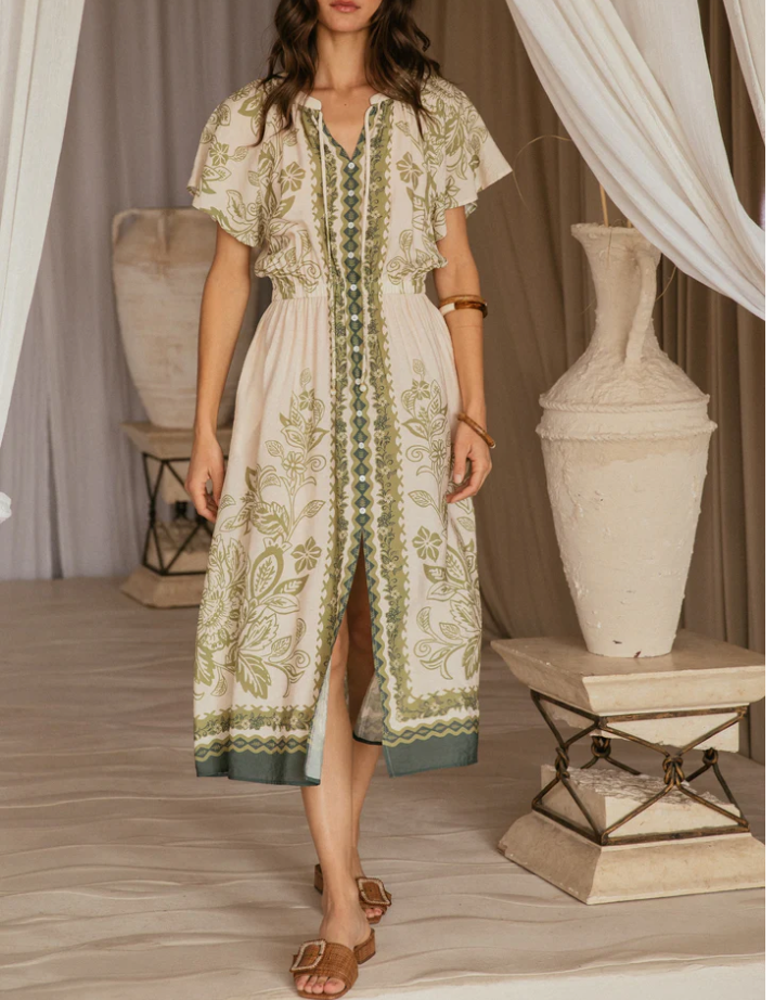 green emerald velvet dress Tracy Paisley Halter Neck with Macrame Embroidery Skies Are Blue Dress- Sale Xs main image 1
