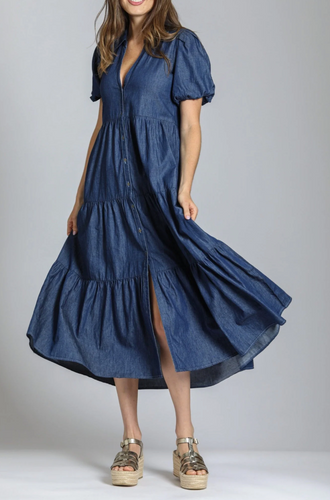 AP.NY - Long Tiered Dress With Puff Sleeve