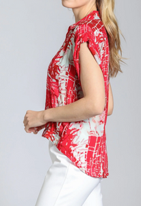 AP.NY - Printed Wrap Blouse With Tabbed Cuffs