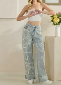 Oli & Hali - Washed Heart Patchwork Denim Jeans