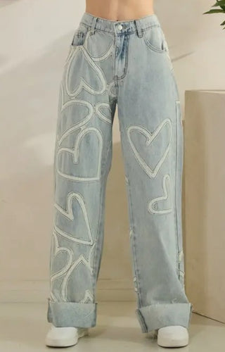 Oli & Hali - Washed Heart Patchwork Denim Jeans