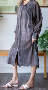 oli & hali - patched lace button up shirt