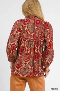 Umgee - Boho Red Mix Paisley Blouse