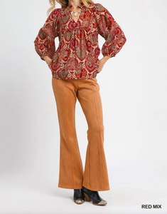 Umgee - Boho Red Mix Paisley Blouse
