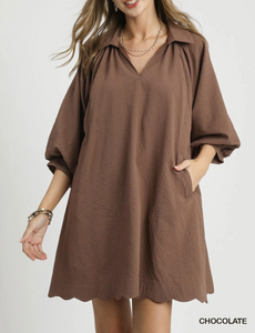 Umgee - Split V Neck Dress - Final Sale Item S / chocolate Umgee - Split V Neck Dress - Final Sale Item S / chocolate