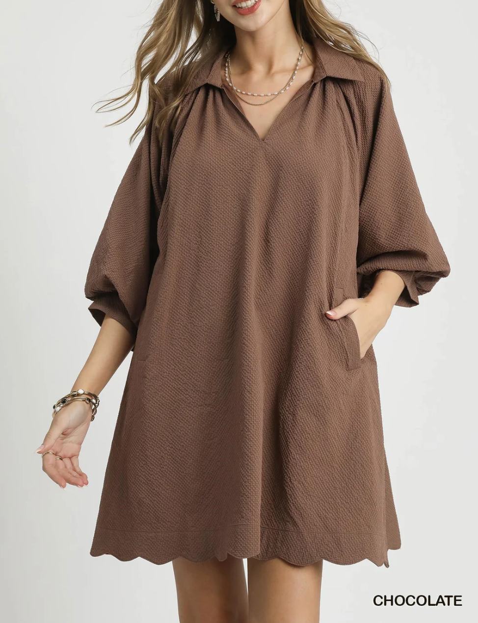 Umgee - Split V Neck Dress