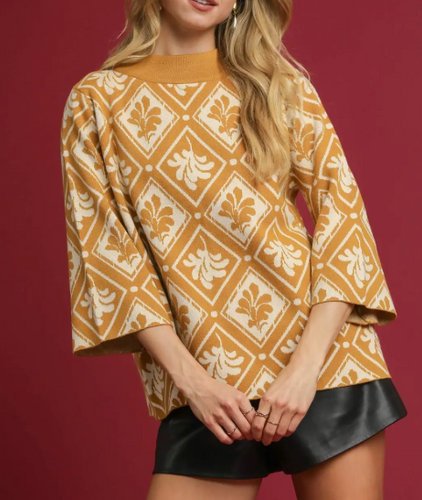 Umgee Clothing- Abstract Print Mock Neck Sweater
