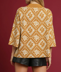 Umgee Clothing- Abstract Print Mock Neck Sweater