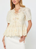 Load image into Gallery viewer, Current Air - Cotton Eyelet Embroidered Peplum Blouse