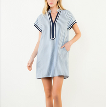 Load image into Gallery viewer, THML - Short Sleeve Stripes Textuired V-Neck Dress