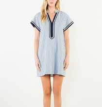 Load image into Gallery viewer, THML - Short Sleeve Stripes Textuired V-Neck Dress