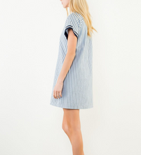 Load image into Gallery viewer, THML - Short Sleeve Stripes Textuired V-Neck Dress