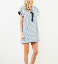Load image into Gallery viewer, THML - Short Sleeve Stripes Textuired V-Neck Dress