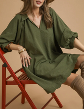 Load image into Gallery viewer, Umgee - Split V-Neck Dress with Puff Sleeves