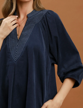 Load image into Gallery viewer, Umgee - Corduroy V-Neck Puff Sleeve Shift Dress with Pockets