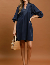 Load image into Gallery viewer, Umgee - Corduroy V-Neck Puff Sleeve Shift Dress with Pockets