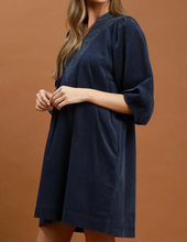Load image into Gallery viewer, Umgee - Corduroy V-Neck Puff Sleeve Shift Dress with Pockets