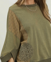 Load image into Gallery viewer, Umgee - Mineral Wash Lace Patch Pullover