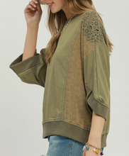 Load image into Gallery viewer, Umgee - Mineral Wash Lace Patch Pullover