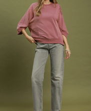 Load image into Gallery viewer, Umgee - Mineral Wash Lace Patch Pullover