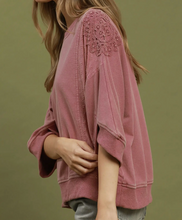 Load image into Gallery viewer, Umgee - Mineral Wash Lace Patch Pullover
