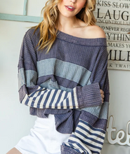 Load image into Gallery viewer, Oli &amp; Hali - MIX MEDIA STRIPED LONG SLEEVE PULLOVER