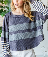 Load image into Gallery viewer, Oli &amp; Hali - MIX MEDIA STRIPED LONG SLEEVE PULLOVER