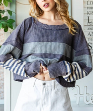 Load image into Gallery viewer, Oli &amp; Hali - MIX MEDIA STRIPED LONG SLEEVE PULLOVER