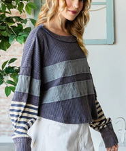 Load image into Gallery viewer, Oli &amp; Hali - MIX MEDIA STRIPED LONG SLEEVE PULLOVER