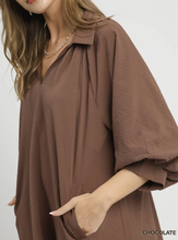 Load image into Gallery viewer, Umgee - Split V-Neck Dress with Puff Sleeves