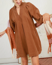 Load image into Gallery viewer, Umgee - Corduroy V-Neck Puff Sleeve Shift Dress with Pockets